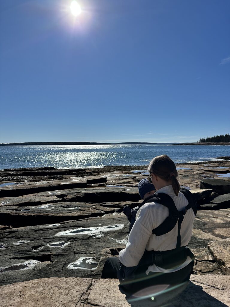 Female and infant Visiting Rocky shoreline, one of the many Acadia National Park activities